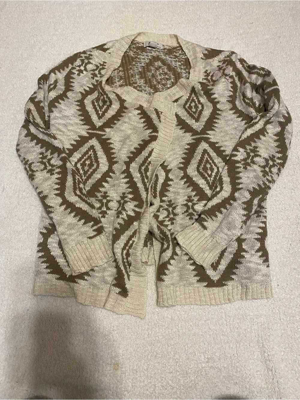 Arizona Jean Company Tan and Beige Aztec Knit Cardigan